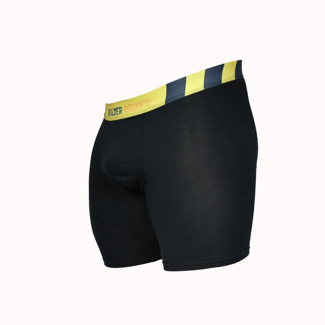 Black Builder Briefs boxer brief, 95% viscose from bamboo, 5% spandex, 8 inch inseam